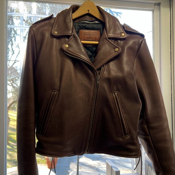 Heavy Duty Dark Brown Leather Walt Dyer Motorcycle Jacket